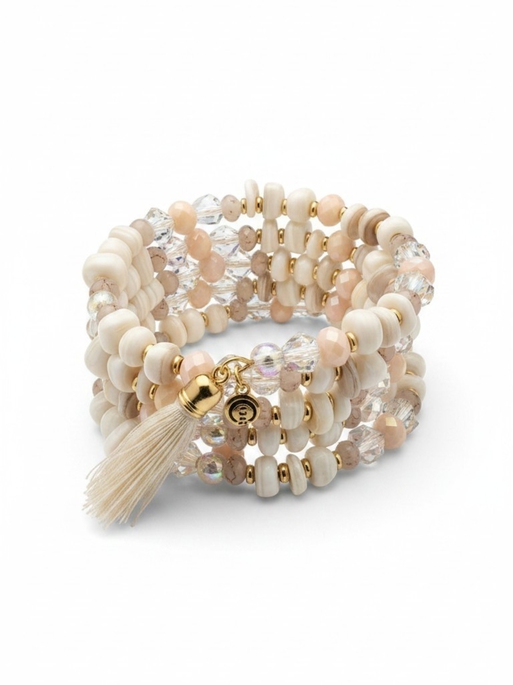 Sassified Boutique Nwt Multi-Strand Beaded Wrap Bracelet with Cream Tassel